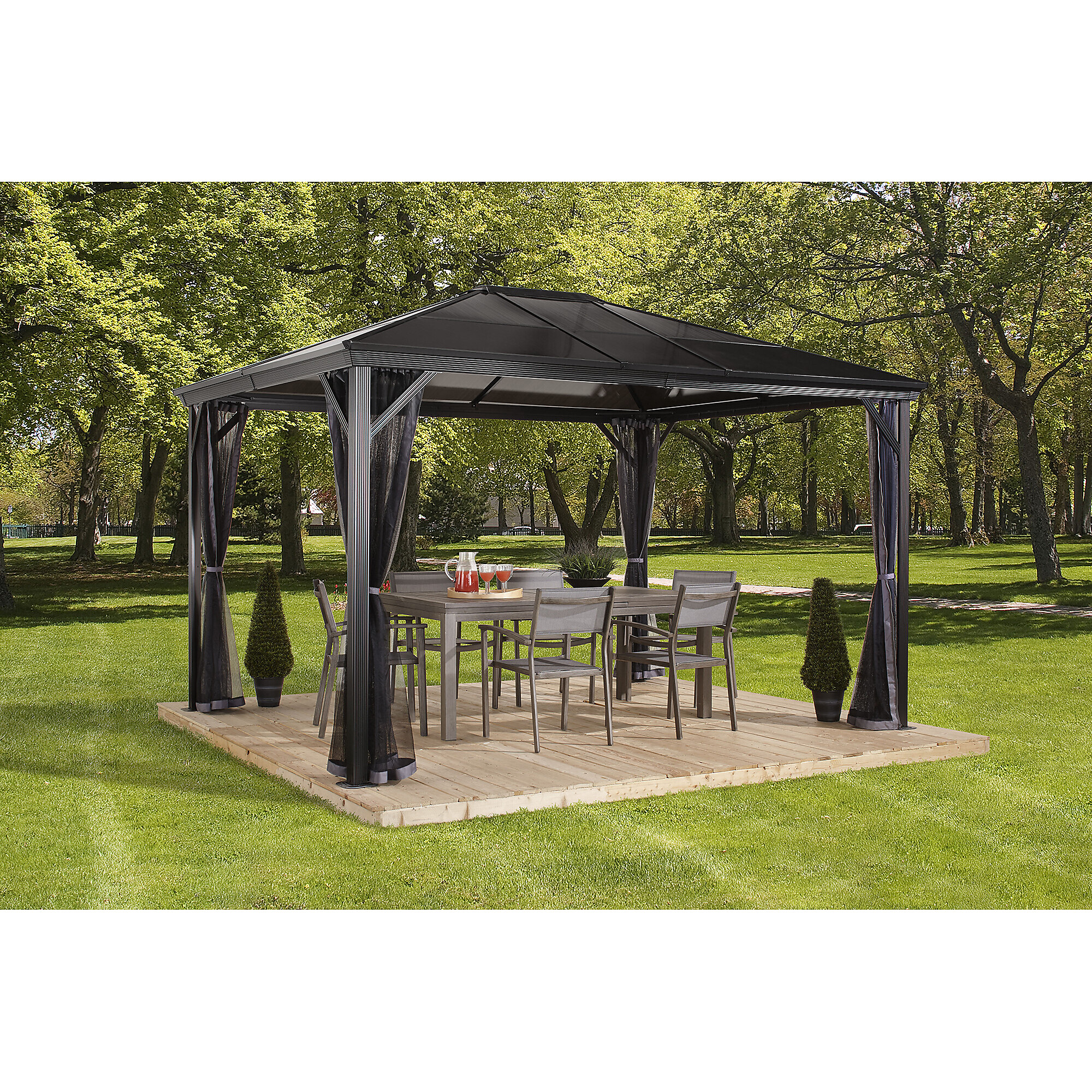 Sojag Verona Gazebo - 10ft. x 14ft., Aluminum Frame, Polycarbonate Roof, Mosquito Net, Gray, Model# 314-9168488